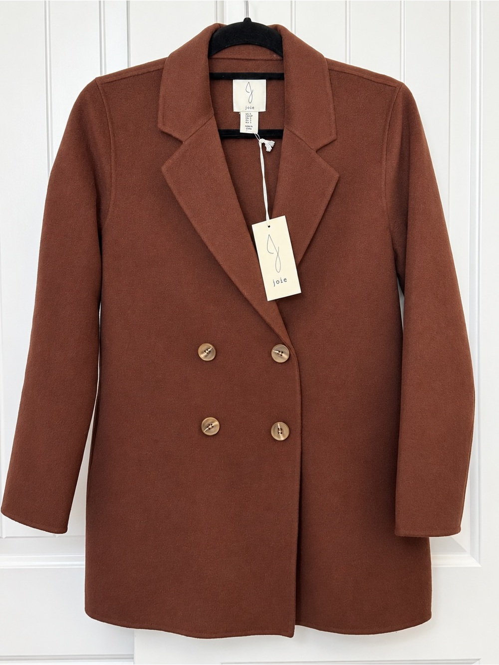 NWT Joie Brown Wool Blend Double Breasted Coat Size S